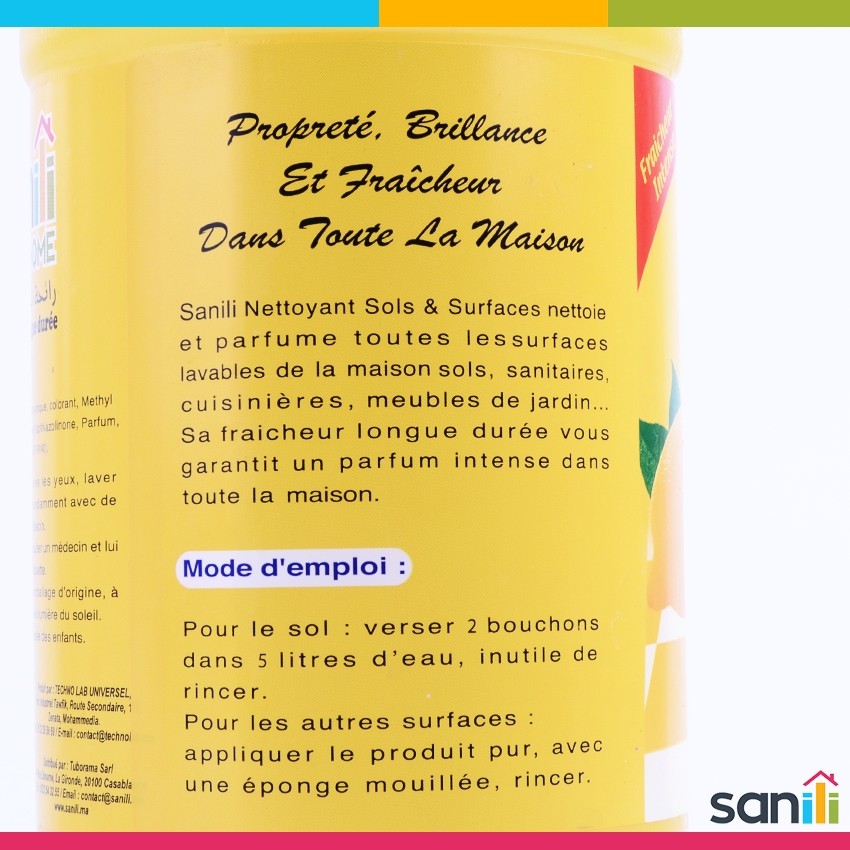 Nettoyant pour Sol Sanili 1L Citron - Produit Nettoyage Maison