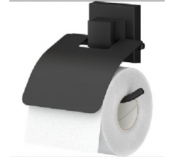 Porte papier hygiénique avec couvercle noir mat Série Kumru
